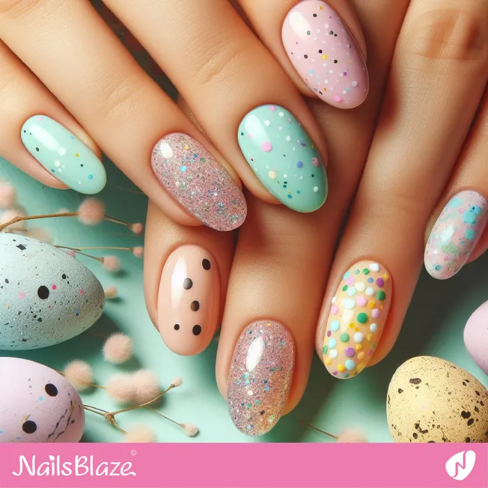 Eggshell and Polka Dots Patterns on Easter Nails | Easter Nails - NB3532